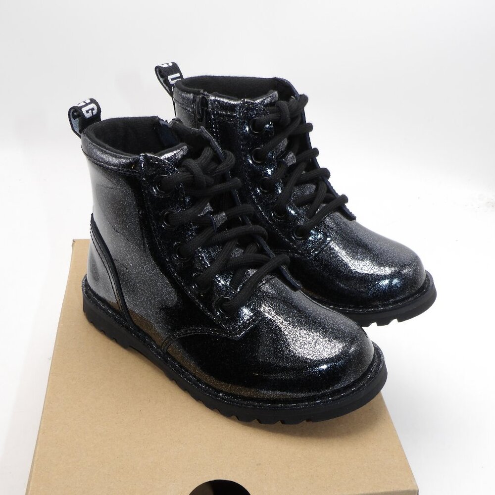 UGG Kids Ryann Boot Black Glittery Metallic Lace-Up Boots Toddler 8 & 10 New